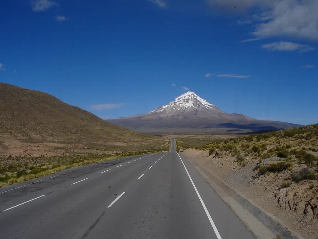Sajama volcano along Ruta 4 by motorcycle