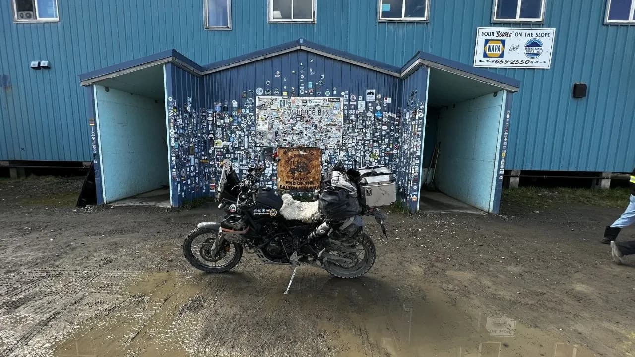 Motorcycle in Deadhorse, end of the Dalton Highway by the Arctic Ocean