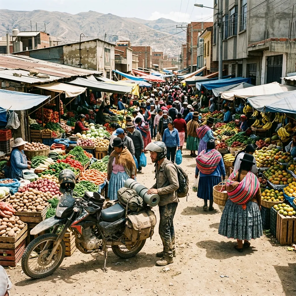 Buying cheap food at local markets during a motorcycle trip to save money