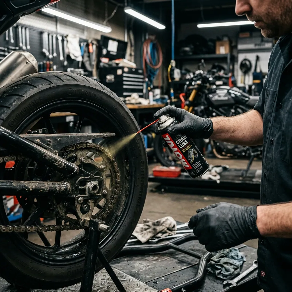 Drive chain maintenance on long motorcycle trips: cleaning and lubrication