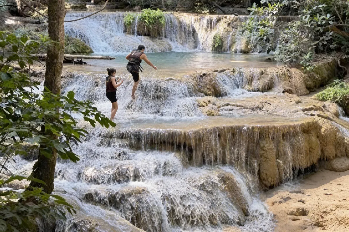 Cascadas de agua turquesa en la selva del sur de Tailandia